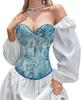 Damen Vintage Floral Korsett Denim Überbrust Top Schnürung Mit Stäbchen Corselet Dessous Bodyshaper Bustier