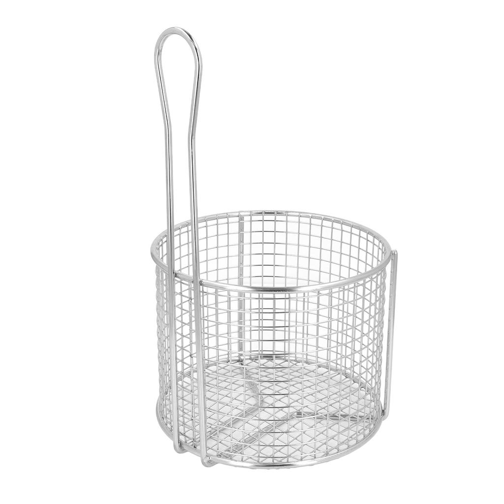 Stainless Steel Fry Basket Reusable Round French Fry Chip Fry Basket with Handle for Frying Serving Food