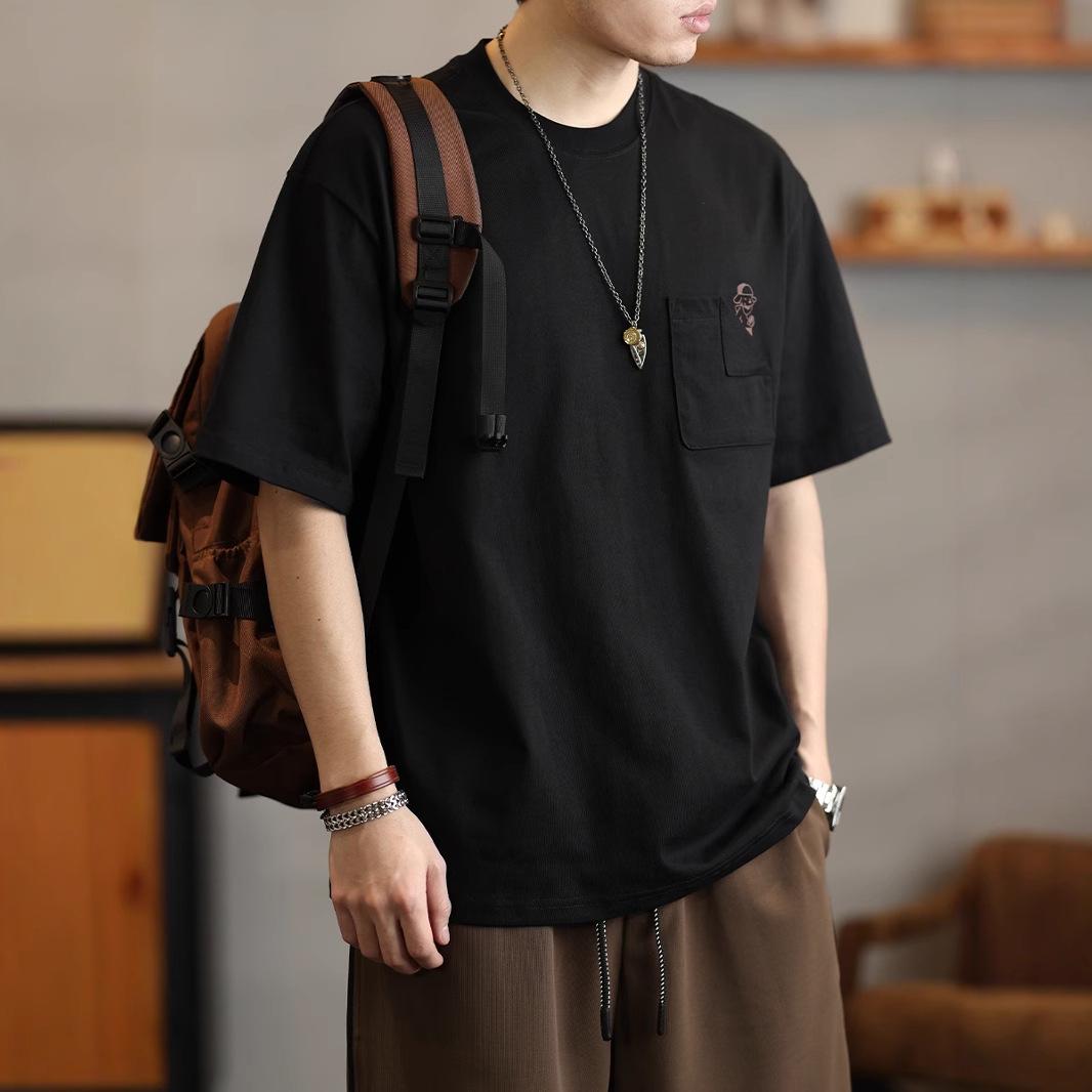 

Мужская летняя футболка из тяжелого хлопка свободного кроя с принтом на кармане Extra Large чёрный