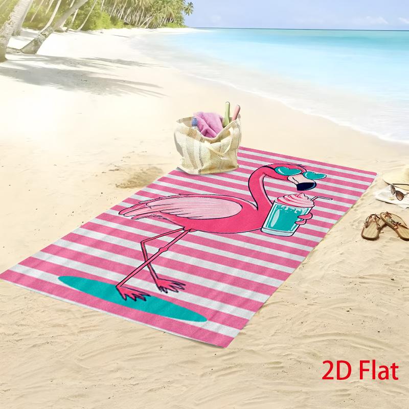 Lustige Flamingo-Herzbrillen Getränk Rosa gestreiftes Strandtuch, Weiche Mikrofaser für Schwimmen Reisen