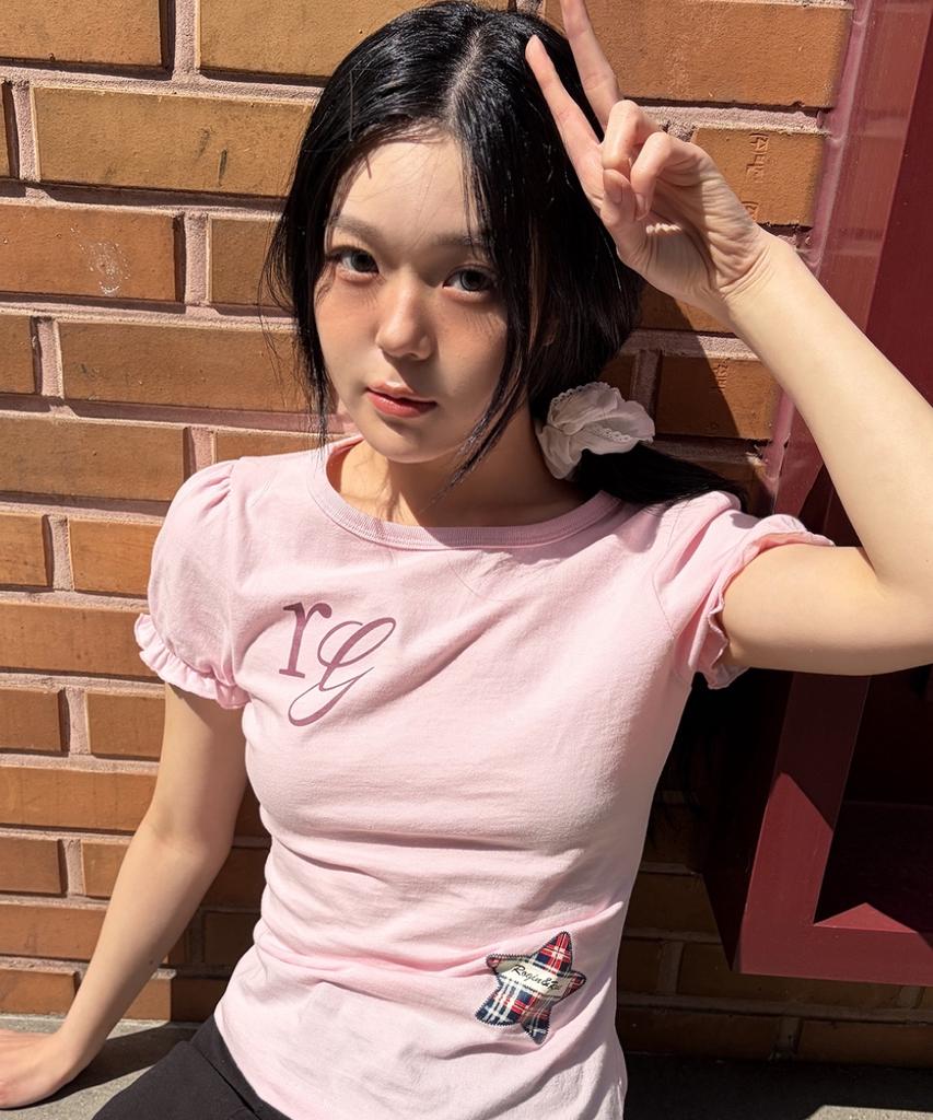 Loginaenloji Rg Lettering Check Star T-Shirt Babypink