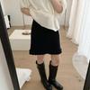 Elegant High-Waist Black Wool A-Line Skirt for Women - Slimming Petite Fit for Autumn and Winter