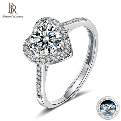 1ct 2ct Moissanitringar Dam Sterling 925 Silver Vigselring Förlovningssmycken Alla hjärtans dag present till Förlovade