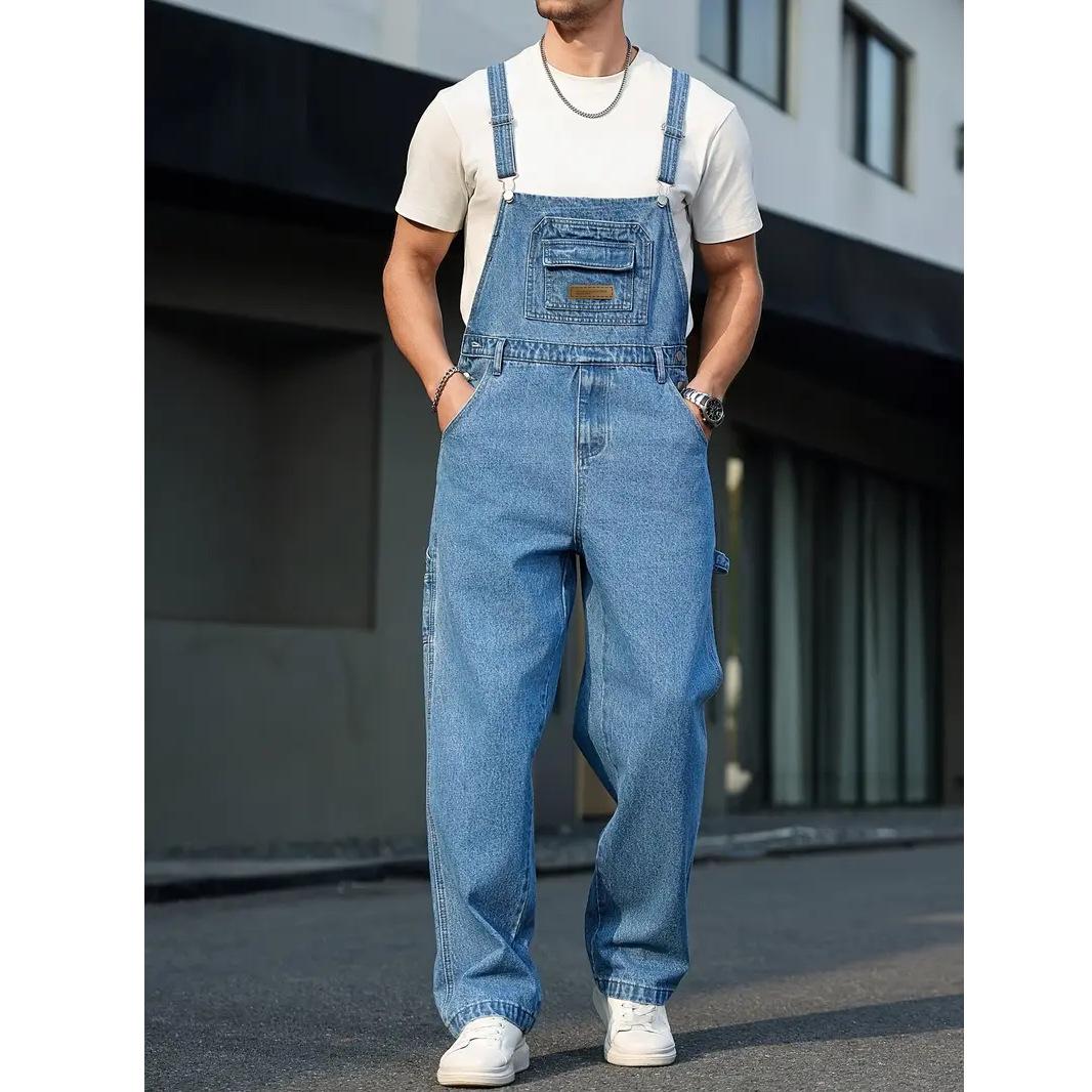 Summer Tops Street Wind Jeans Men Overalls Adult Denim Work Pants Jumpsuit Male Multiple Pockets Loose Man Denim Overall Men s S