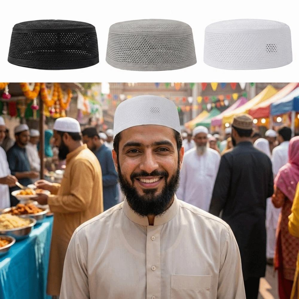 Mesh Muslim Caps Flat Top Summer Hat New Islamic Hat Men