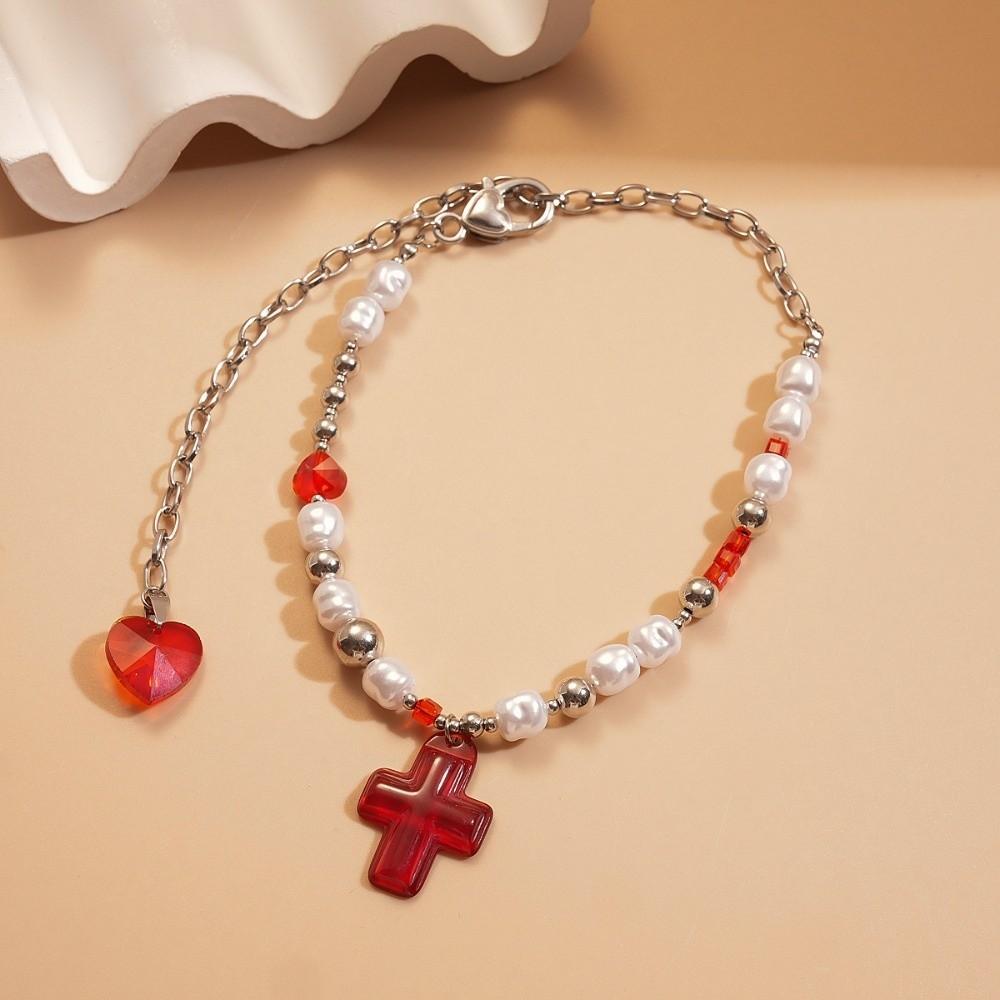 Rhinestone Cross Necklace Love Heart Crystal Cross Pendant Streetwear Cross Choker Chain Party
