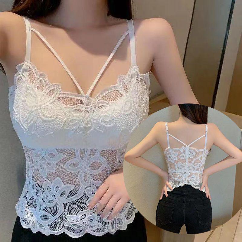 

Sexy Lace Camisole Tank Top with Padded Cups – Anti-Sagging Inner & Outer Wear for Women Small (80-110 jin)