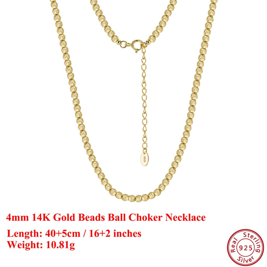 Effie Queen Popular 4mm Ball Bead Necklace Adjustable Genuine 925 Sterling Silver Beaded Collar Choker Link Chain Jewelry GAN10