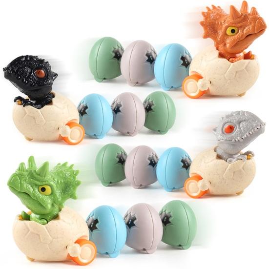 Wind-up Dinosaur Egg Toy Movable Mouth Clockwork Dino Toy with 3 Magnetic Eggs Toddlers Inertial Drive Cartoon Dinosaur Car Toy