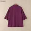 ZANZEA Damen Casual Umlegekragen 3/4 Ärmel Lockere Bluse