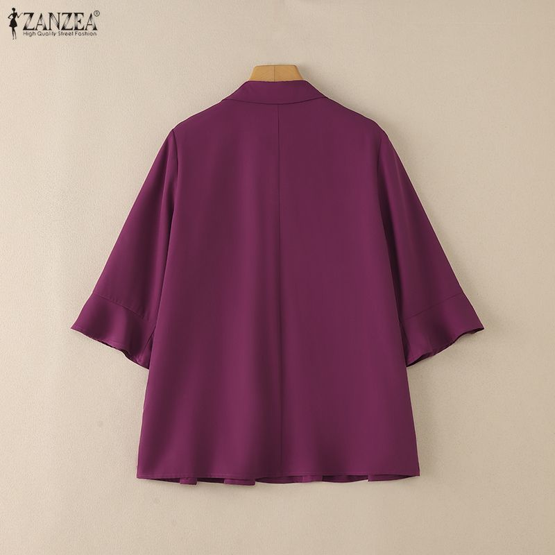 ZANZEA Damen Casual Umlegekragen 3/4 Ärmel Lockere Bluse