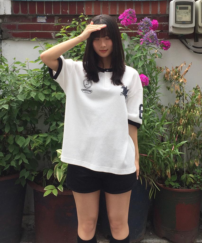 AWESOME STUDIO Waffle Henley Neck Ringer Color Block Tee White