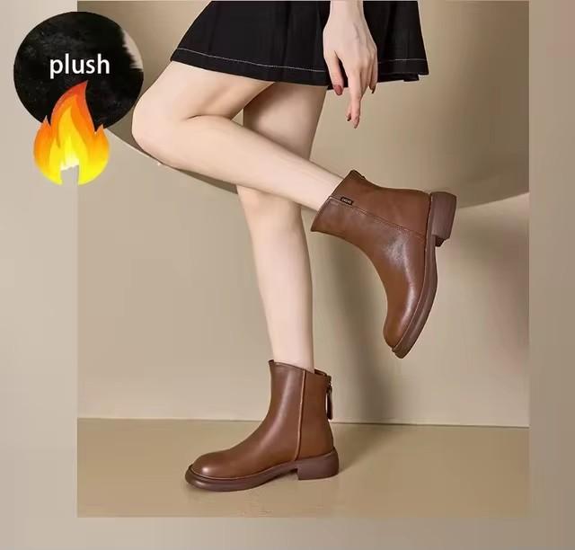 Fashion GKTINOO Women's Genuine Leather Shoes Female Flat Ankle Boots Back Zipper Winter Fur Plush Warm Autumn Zapatos Mujer Platform