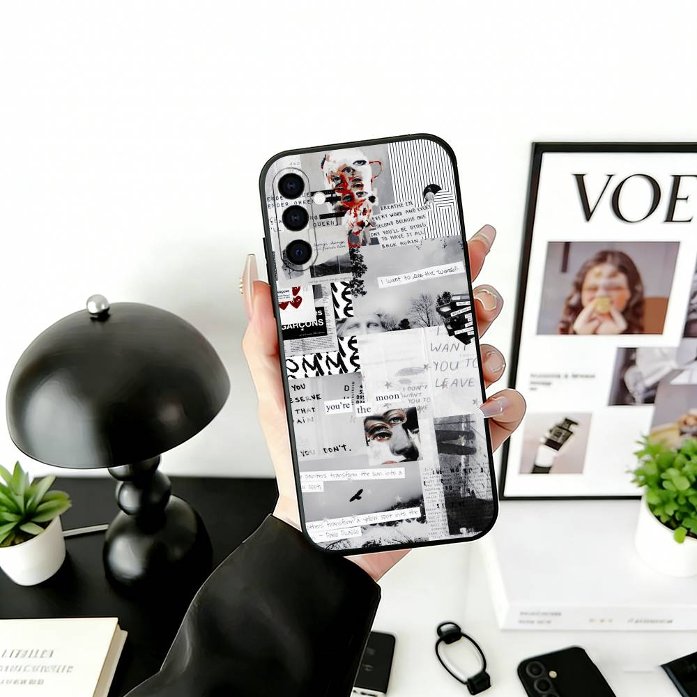Vintage Newspaper Print Phone Case Black Silicone Soft For Samsung Galaxy A73,A72,A71,A70,A53,A52,A51