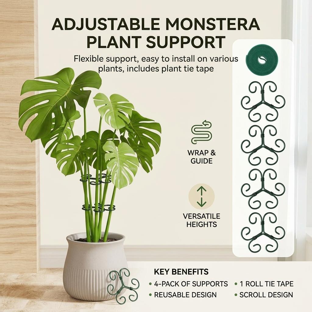 4Pcs Metal Plant Climbing Support Sturdy Triangle Structure Rust-proof Coating for Monstera and Trailing Plants