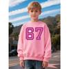 Unisex Kids Crewneck Sweatshirt, Pink Double Outline Number 67 Print Long Sleeve Pullover, Boys Girls Birthday Sweatshirt For Kids Over 4 Years Old