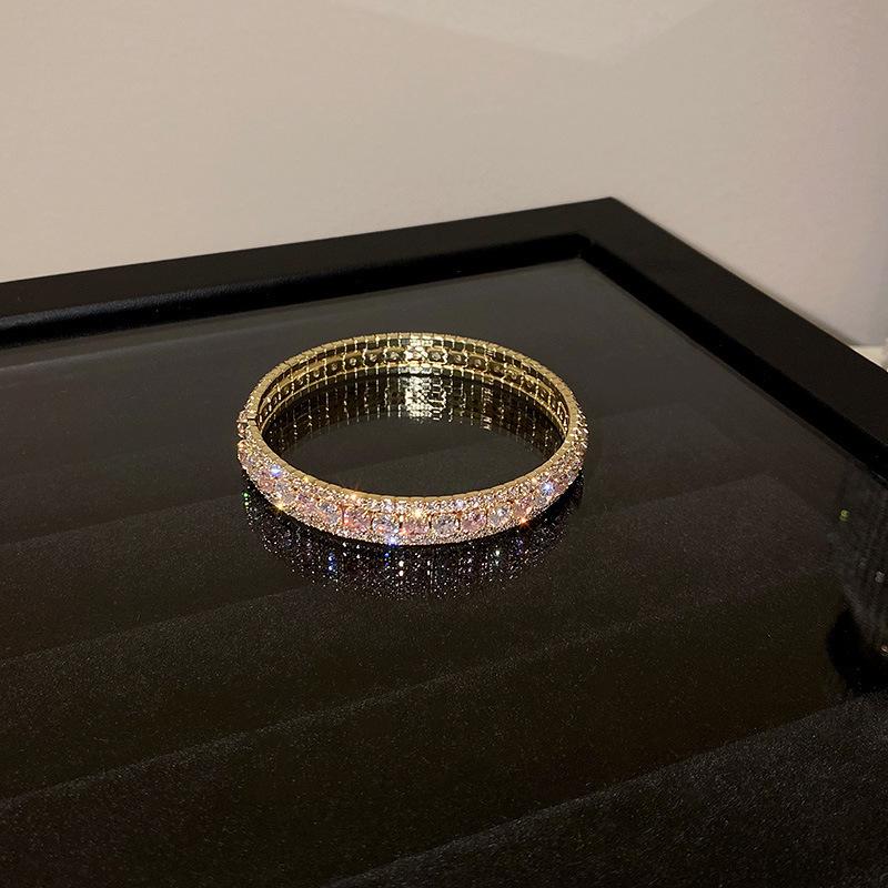 Inlaid Zircon Geometric Open Bangle - Elegant, High-End Design for Versatile Women's Fashion