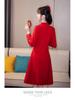 New Autumn/Winter Red Cheongsam Long-Sleeve Wedding & Homecoming Dress