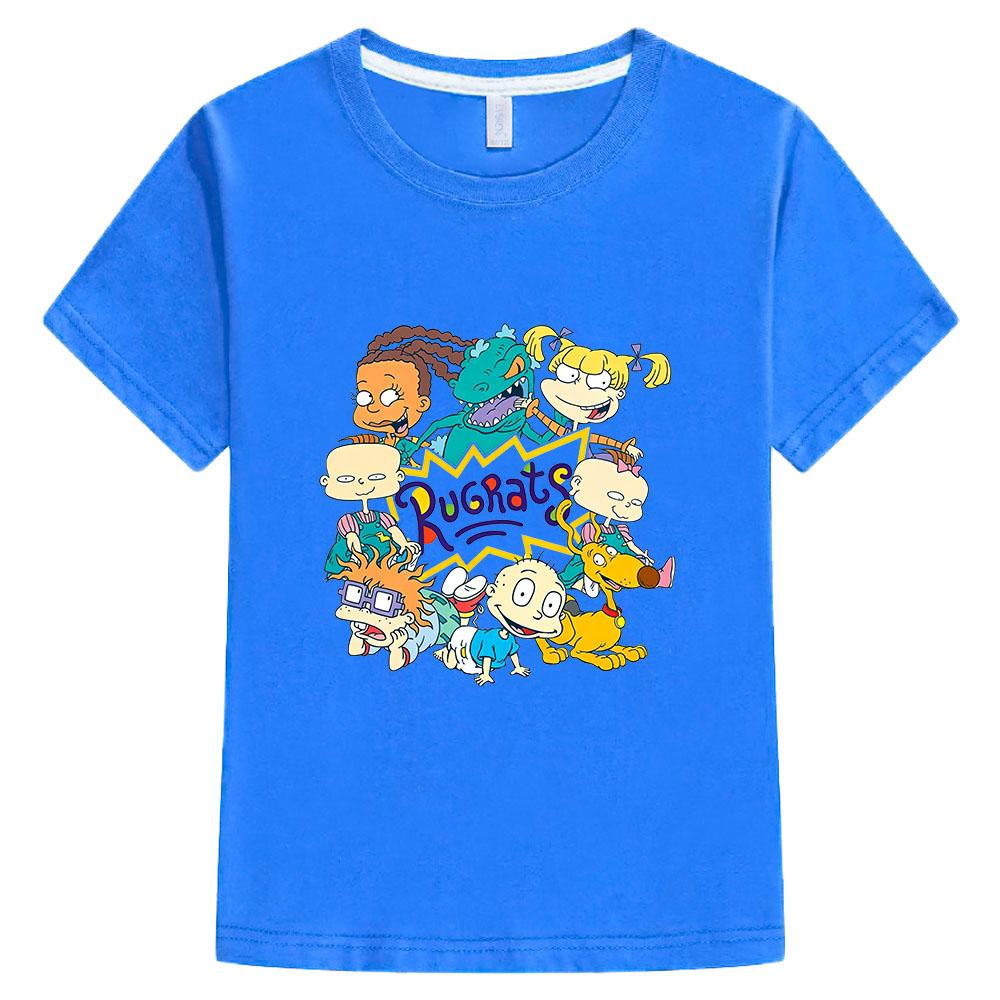 Rugrats 100%Cotton Children's T-Shirt Cartoon Tees Casual Cute Boys Tees Girls Kids Retro O-Neck Short Sleeve Anime T-shirt Fun T-shirt, Summer tops