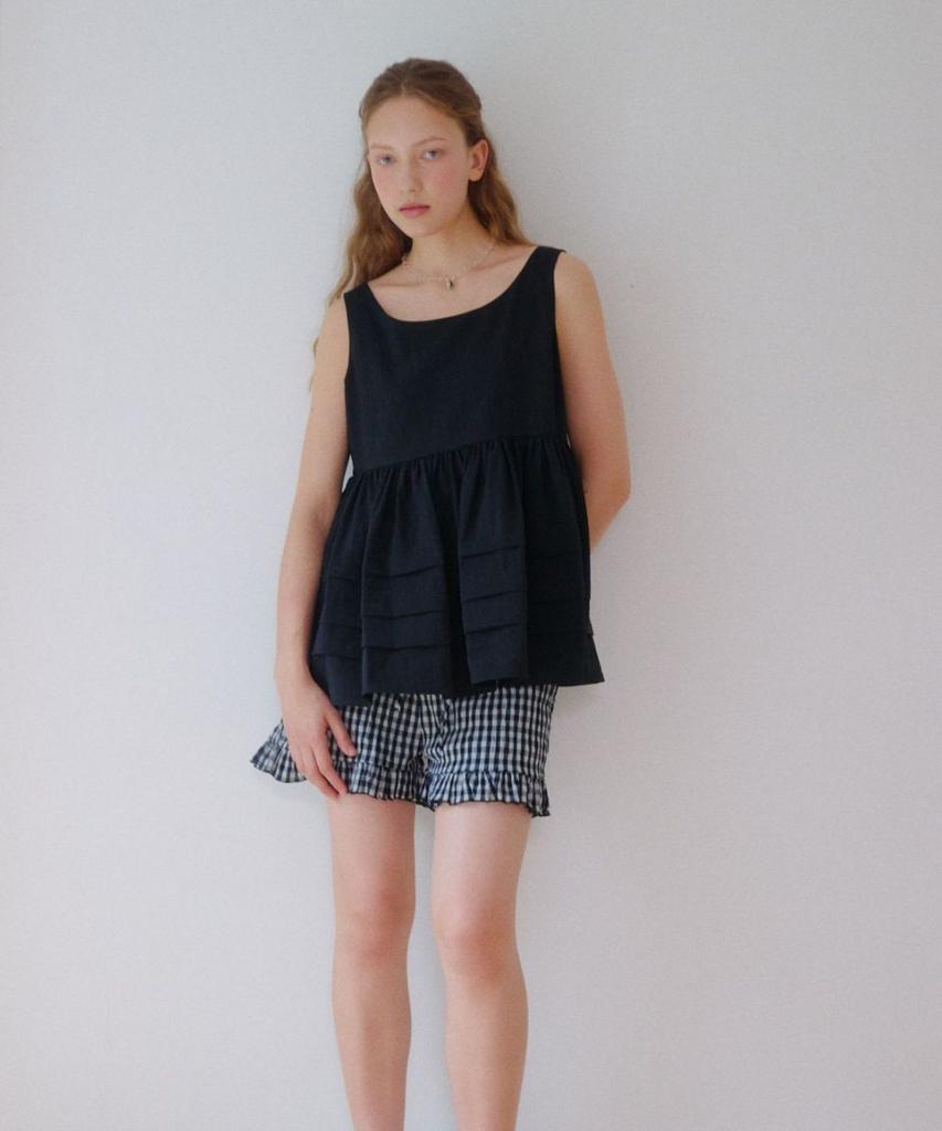 Okuka Check Frill Shorts - Black