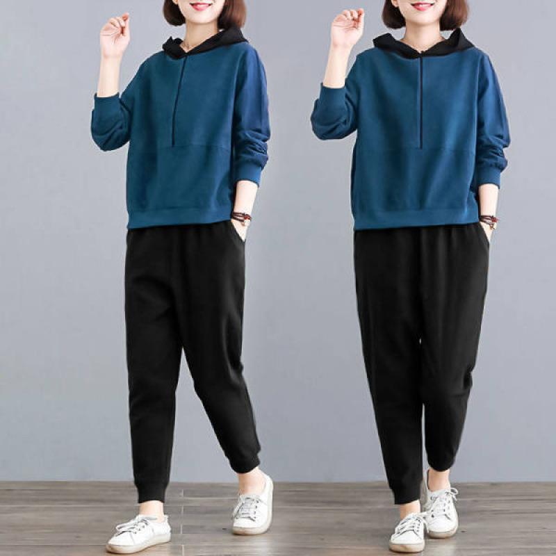 Plus Size Ladies's Spring, Autumn and Winter Leisure Sports Fat Sister Slimming Suit Chic Two-piece Trend