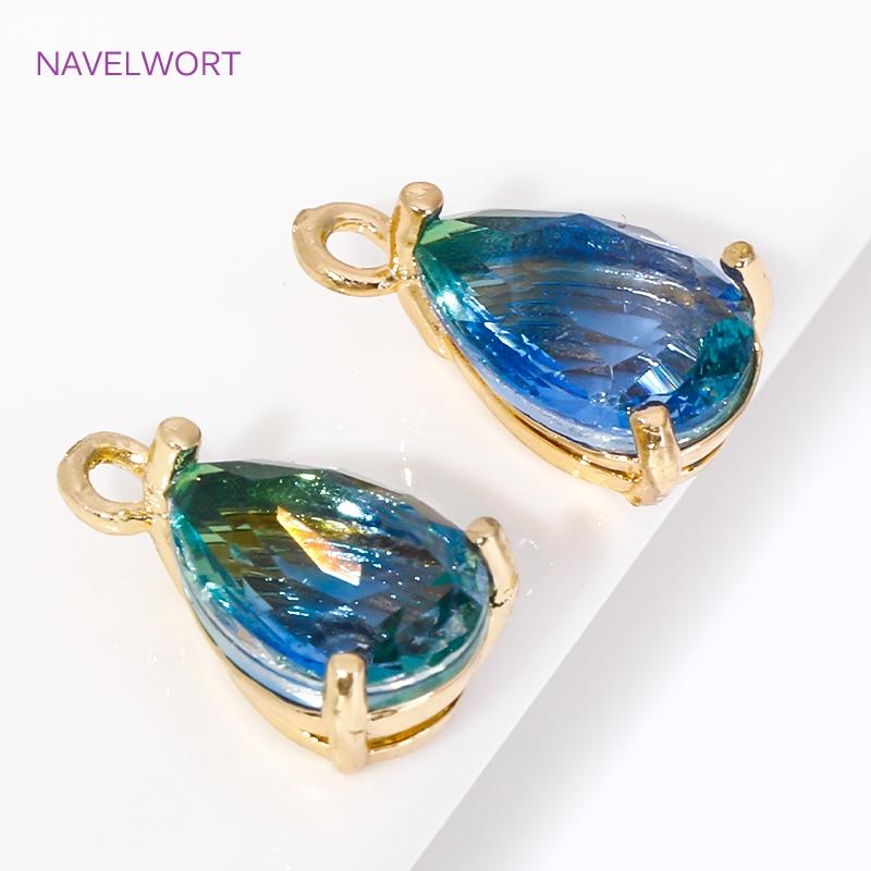 7mm*13mm 18K Gold Plated Glass Crystal Waterdrop Charms For Earrings Making,Pendants For Jewelry,DIY Earring Charms Finding