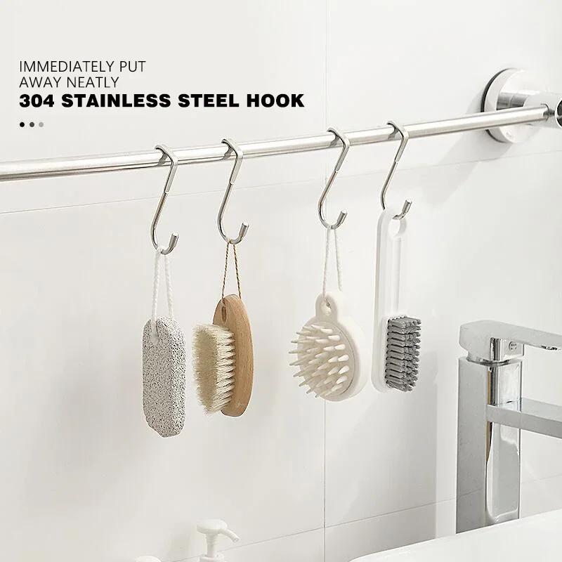 1pcs Hooks Door Hook S-shaped Towel Bag Hook Stainless Steel Cabinet Hooks Kitchen Bathroom Cabinets Home Storage Organization Garden