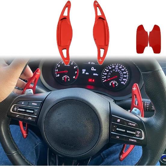 Aluminum Alloy Steering Wheel Paddle Extension Sticker Steering Wheel Shift Paddle For Kia Stinger 2018-2023, Kia Soul GT-Line Turbo 2020-2022(red)