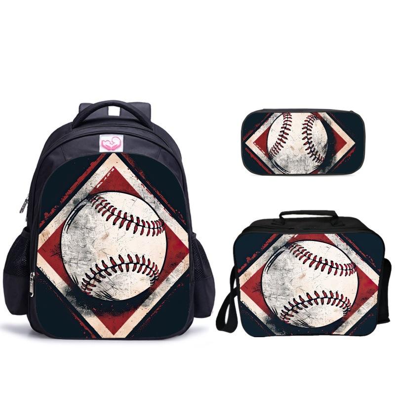 Creative Broken Wall Baseball Three-Piece Set 3D Visual Effect Design Printing School Bag Meal Bag Pencil Bag Combination Set