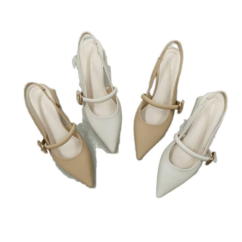 Sandals Single Shoes Women's Summer 2025 New Versatile Soft Leather Thick Heel Soft Sole Temperament Korean Version Shallow Mouth Pointed Shoes