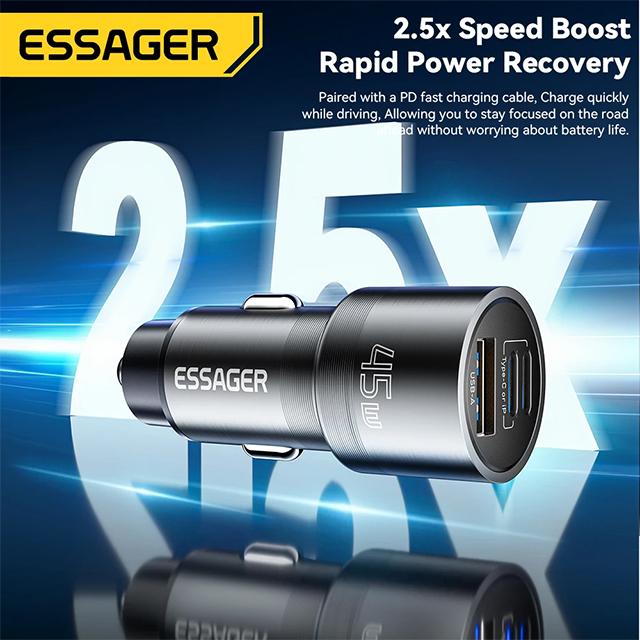 Essager IP Port Car Charger USB Type C PD QC 3.0 PPS 45W Fast Charging for iPhone 15 MacBook Samsung Xiaomi Mobile Phone Charger
