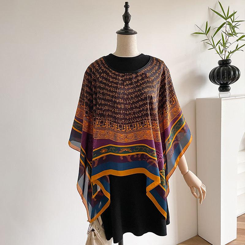 Pullover aus simulierter Seide, Seidenschal, quadratischer Schal, Sonnenschutzkleidung, Damen-Sommeroberbekleidung, lockerer Schal in Übergröße, Schal im ethnischen Stil.