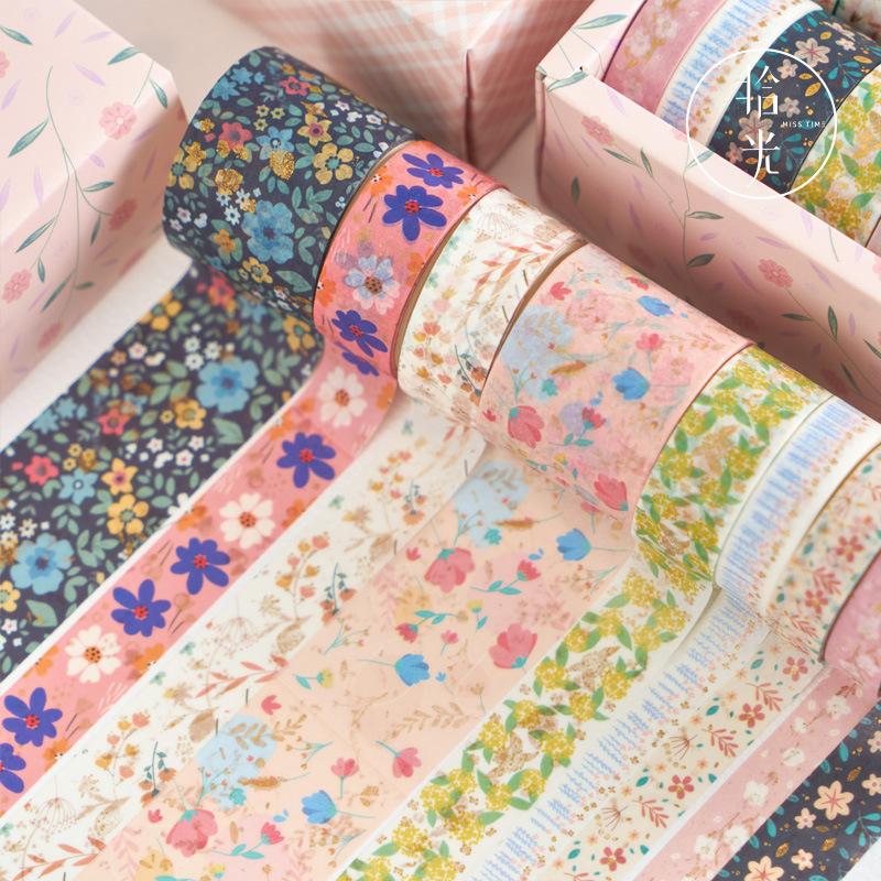 10 Rolls/Set Gold Vintage Scrapbooking Tape 3m Kawaii Masking Tape Vintage Floral Decorative Adhesive Sticker Scrapbooking Diary