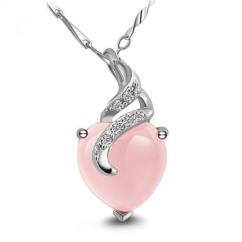 Korean Style Rose Gold Heart Necklace with Natural Rose Quartz Pendant - Women's Pink Crystal Clavicle Chain