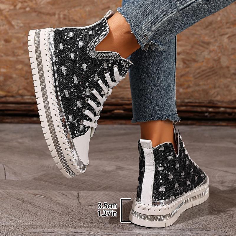 

Модная новая женская обувь большого размера, лоферы-буханки, новогодние толстые подошвы с водными бриллиантами 36 чёрный