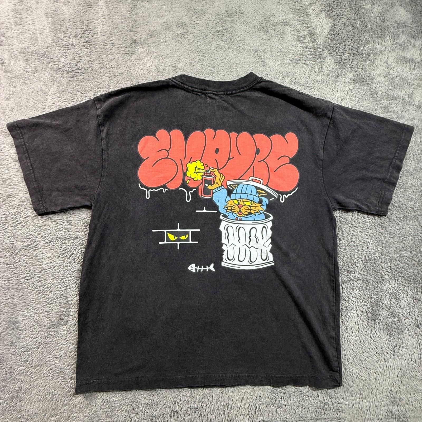 Empyre Alley Cat M Mens Black Wash Graffiti Cat Artist Graphic Faded Unisex T-Shirt XL