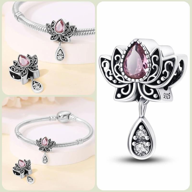 Modne koraliki zawieszki S925 ze srebra próby 925 w stylu klasycznym i romantycznym z motywem żółwia lotosu, odpowiednie do oryginalnej bransoletki DIY na prezent