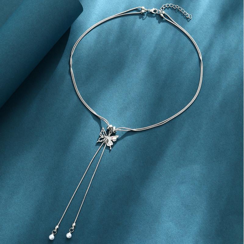 Style New Fashionable Butterfly Pearl Necklace With Adjustable Length And Tassels Unique