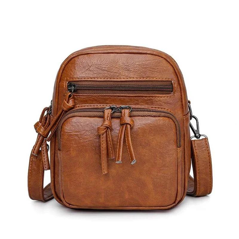 

Новая женская сумка через плечо из мягкой кожи на одно плечо в стиле ретро, многослойная, вместительная сумка для мобильного телефона коричневый