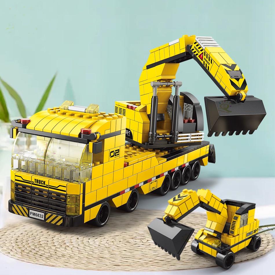 1000pcs 6 In 1 Engineering Crane Truck Building Blocks City Construction Bricks Bulldozer Car Set for Children Kids TOYS