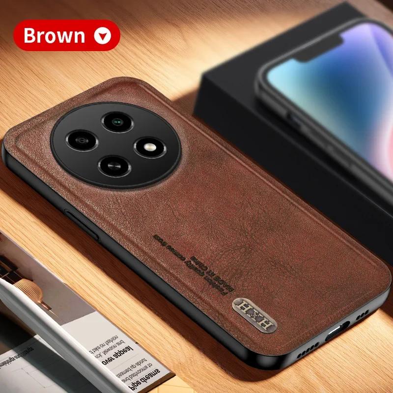 

Для Realme 12X 5G Задняя крышка с эффектом кожи Противоударный Магнитный чехол для телефона из ПУ кожи Мягкие чехлы для Realme 12X For Realme 12X темно-коричневого