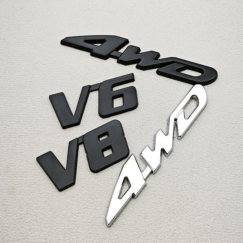 3D Metal Car Sticker Logo V6 4WD Car Rear Trunk Badge Fender Side Emblem Decals For Toyota Tundra Tacoma Land Cruiser Highlander