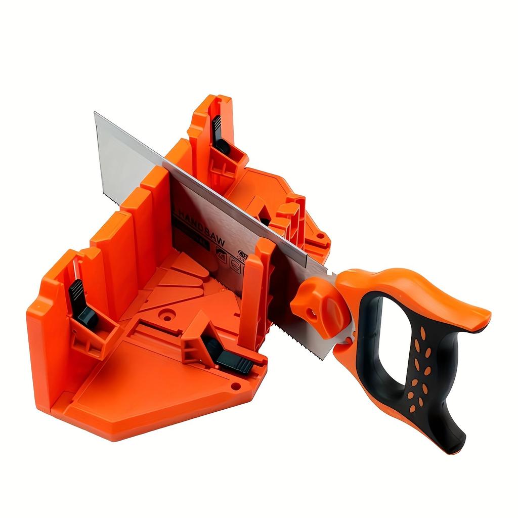 14in Plastic Miter Box And 12in Hand Saw Set, Reinforced Steel Back Saw For Accurate Cutting, Preset 90 Degree 45 Degree 22.5 Degree And 0 Degree Cuts