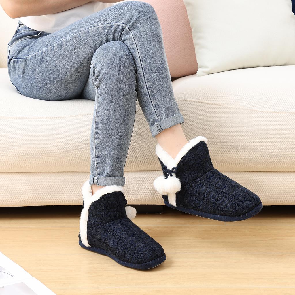Módní Zimní Boty Smile Dámské Fuzzy Pletené Kotníkové Boty Pantofle Teplé Domácí Bavlněné Boty Venkovní Vnitřní Plyšová Podšívka Boty Pro Ženy