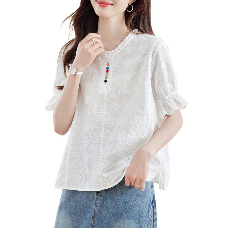 Lace Collar Short-sleeved Shirt Women's Summer New Top