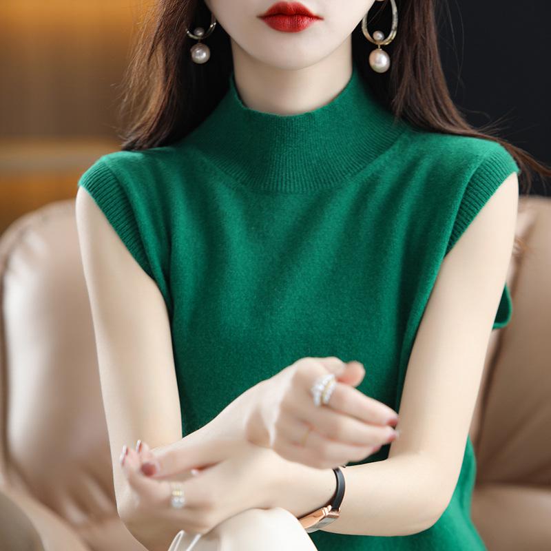 Women's Pure Wool Knit Cashmere Camisole - Slim Fit Sleeveless Base Layer for Spring/Autumn