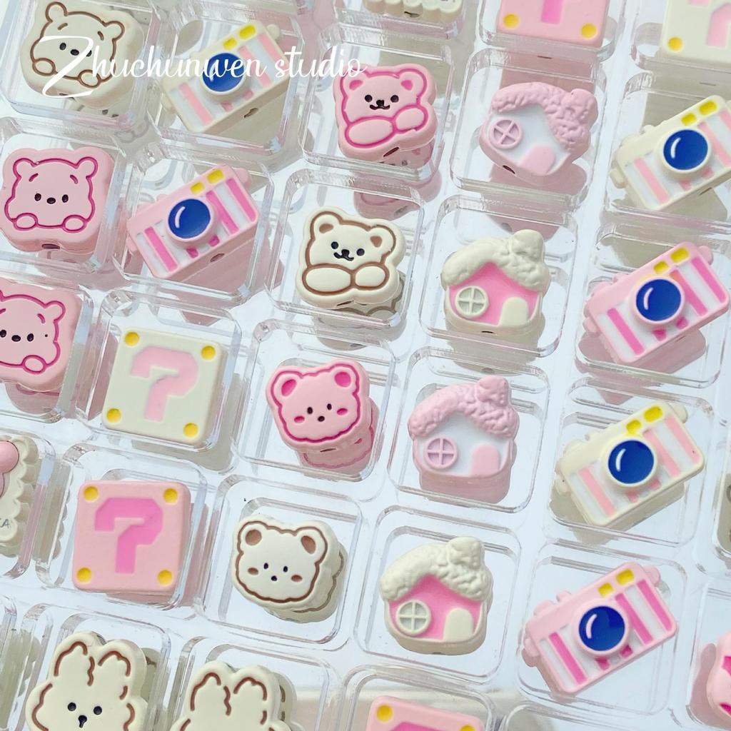 Pink White Bunny Bear Camera Cat Alloy Beaded Charm Bracelet/Necklace Accessories