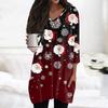 Womens Tops V-neck 3/4 Sleeve Blouses Casual Mid-length Shirts Fashion Christmas Print Tunic Tops With Pockets
