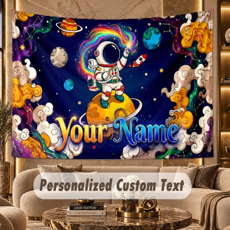 Astronaut Space (135) Theme Personalized Tapestry Custom Name Text Wall Hanging Tapestry Home Background Decoration