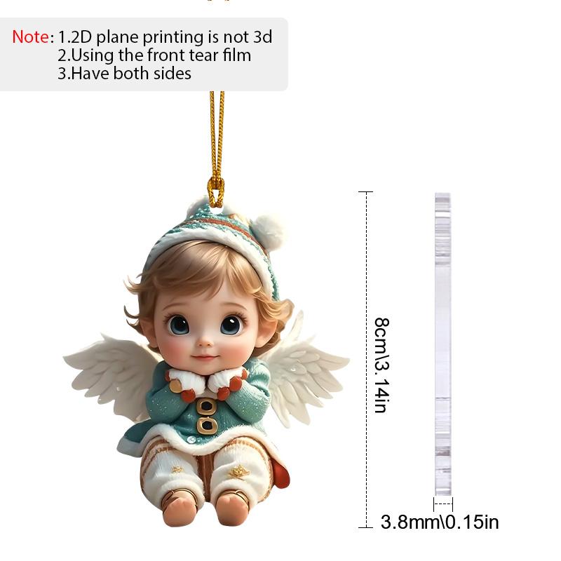 

2D плоские крылья ангела акриловые украшения с золотой веревкой, реалистичный угловой кулон, подвесной декор для зеркала заднего вида, милые подарки для семьи и друзей 08;1pc